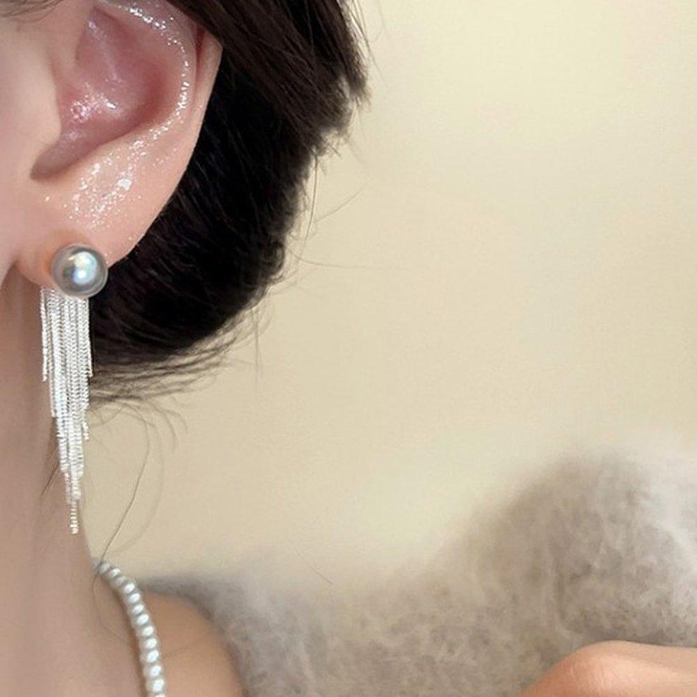 [Dijakso] Women's Elegant Pearl Earrings with Tassel [Silver Needle]