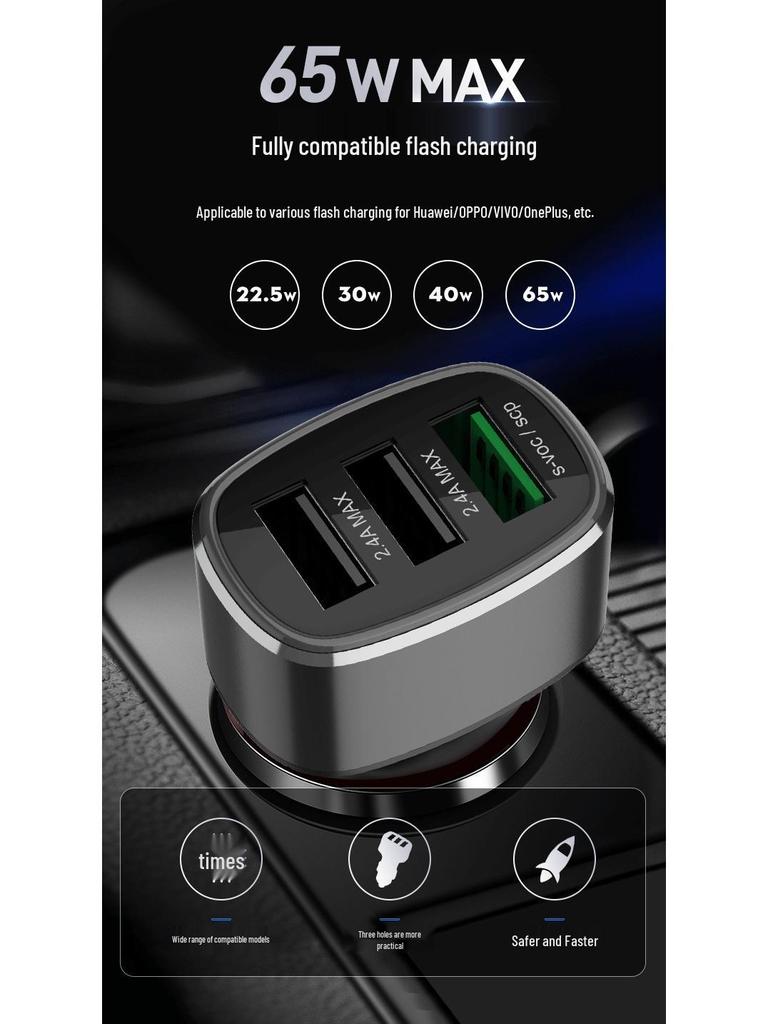 Multi-Device Car Charger: Compatible with Huawei 40W, OPPO, OnePlus Flash Charge, and QC3 Fast Charging Protocols.