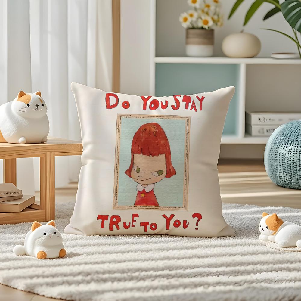 Yoshitomo Nara Pillow Case Silky Elegant Comfort Sofa Bed Invisible Zipper