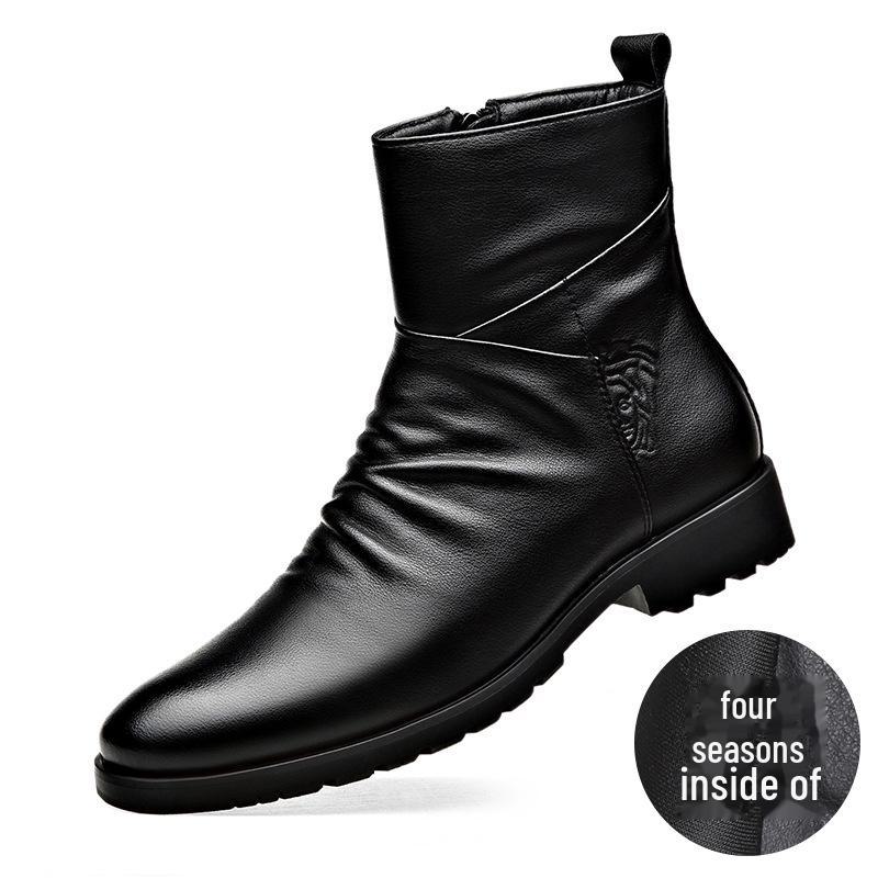 Мужские зимние повседневные ботинки Martin средней высоты: Мягкая кожа, удобная, модная, молния сбоку, плюс бархат. 43