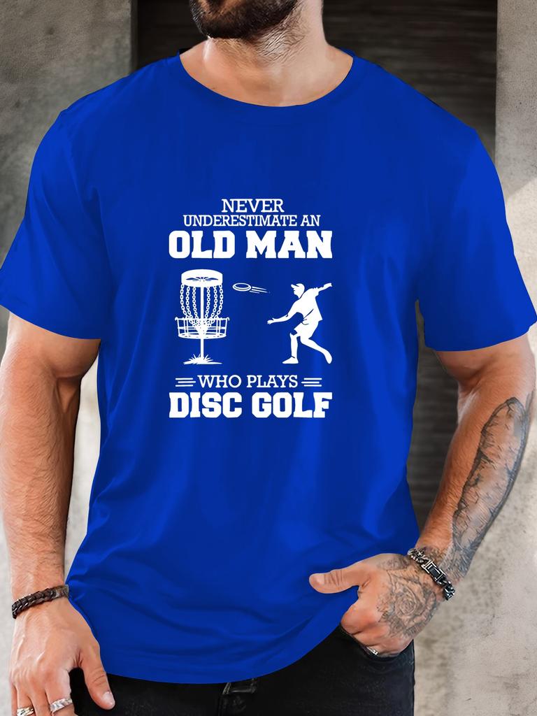 Unisex White Tee Disc Golf Silhouette Retro Letter Slogan Graphic Print Crew Neck Short Sleeve Summer Casual Male Cotton Street Top