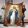 1PC Virgin Mary Sacred Heart Faith-printed Flannel Blanket Soft and Warm Suitable for Home Travel Picnics Camping and RV Use