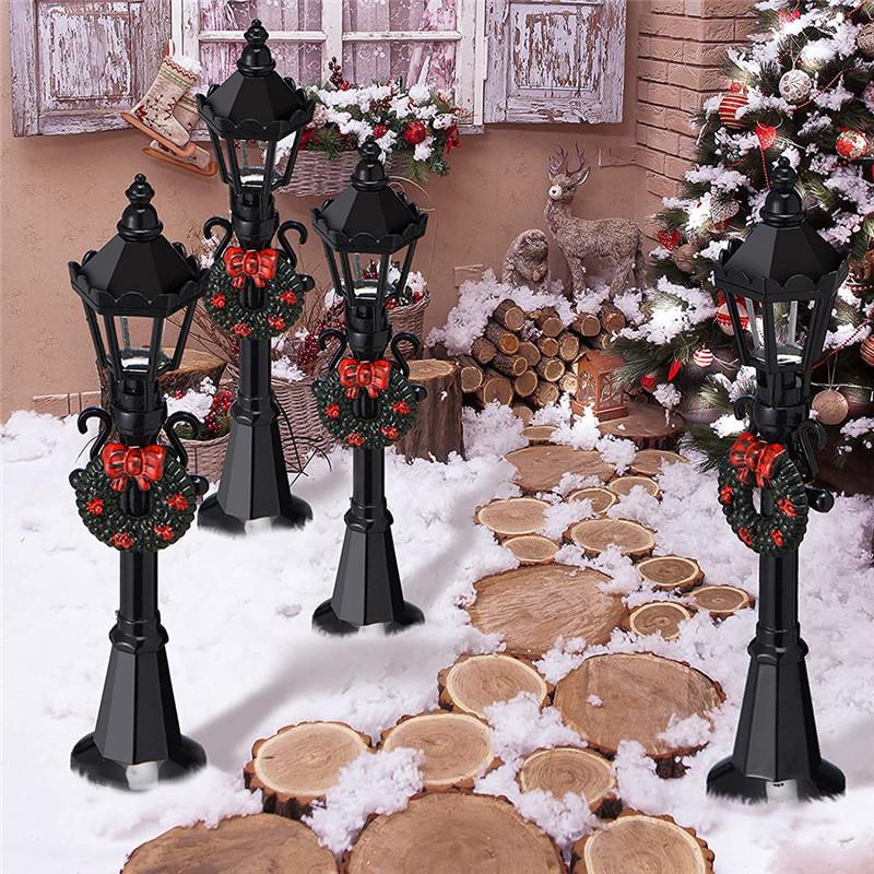 4PCS Small Christmas Mini Street Lamp Desktop Ornaments Miniature Figurines Christmas Figurines Decorations Dollhouse Accessories