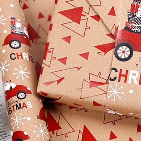 Christmas Wrapping Paper Vintage Thick Brown Holiday Gift Wrap with Christmas Tree Truck Snowflake