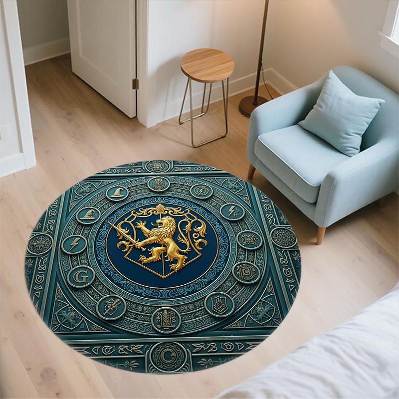 Relief Lion,Round Area Rug,Carpet Rug for Living Room Bedroom Sofa Playroom Decor,Non-slip Floor Mat
