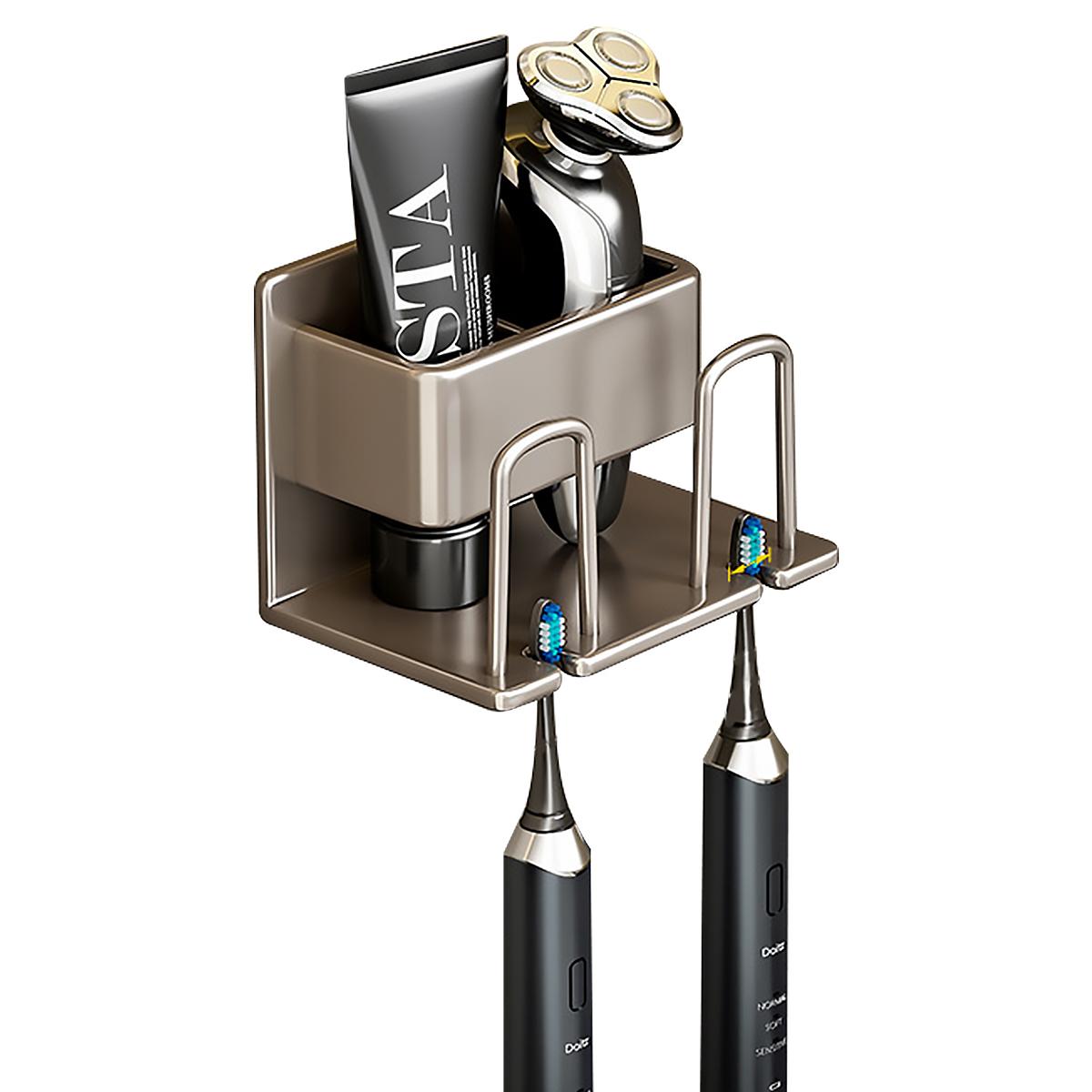 

Алюминиевый держатель зубной щетки, настенный, без сверления, полка для хранения стакана для ополаскивателя полости рта, держатель электрической зубной щетки, аксессуары для ванной комнаты