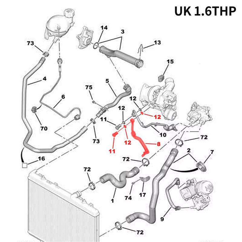 Turbolader-Kühlmittelschlauch Kühlwasserleitungen für C4 für C5 für 207 für 208 1341K4 9805975280 Ersatzteil