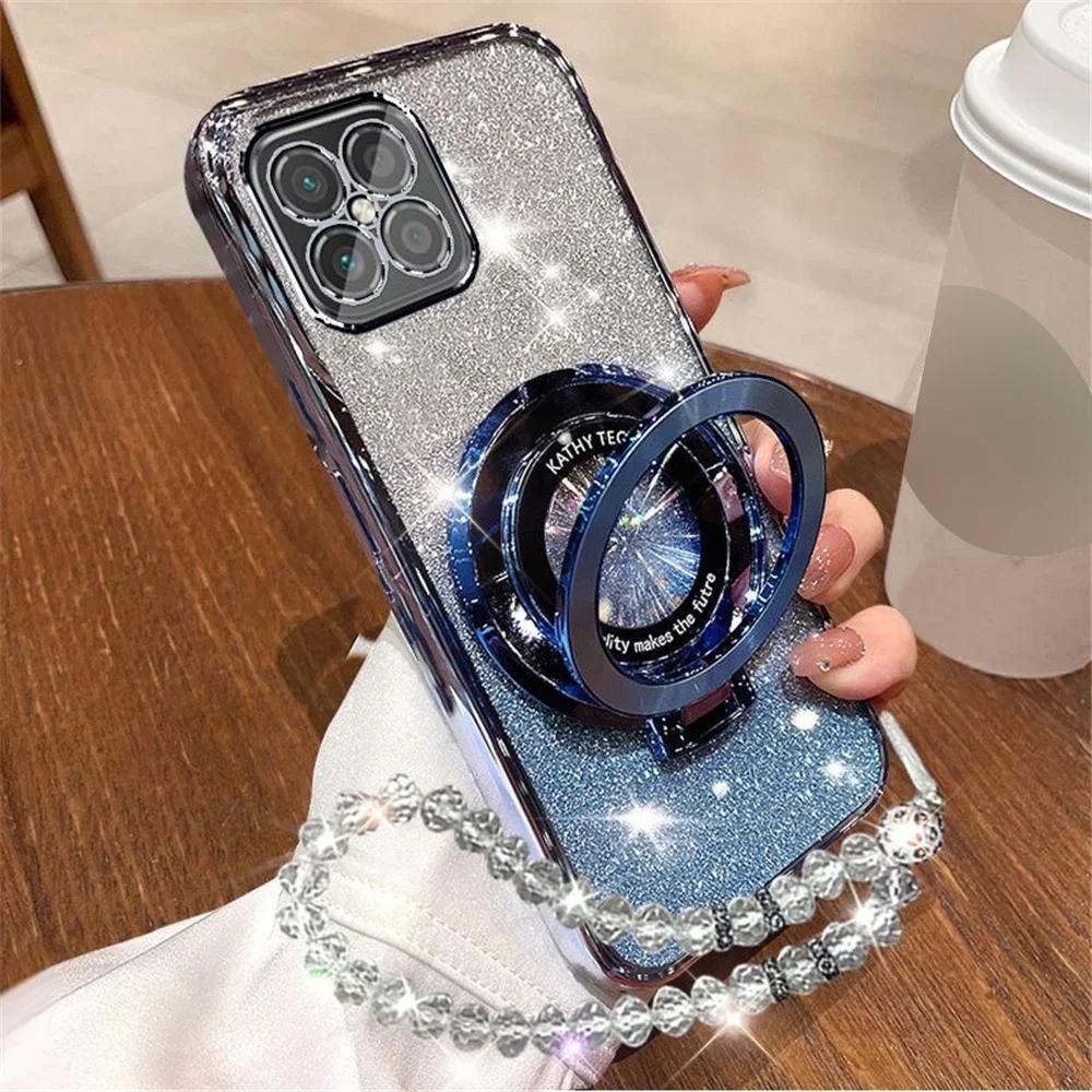 Glitter Crystal Bracelet Phone Holder Case For Samsung A36 A16 A06 A55 A15 A35 A54 A24 A34 A14 A05S Stand Bracket Silicon Cover