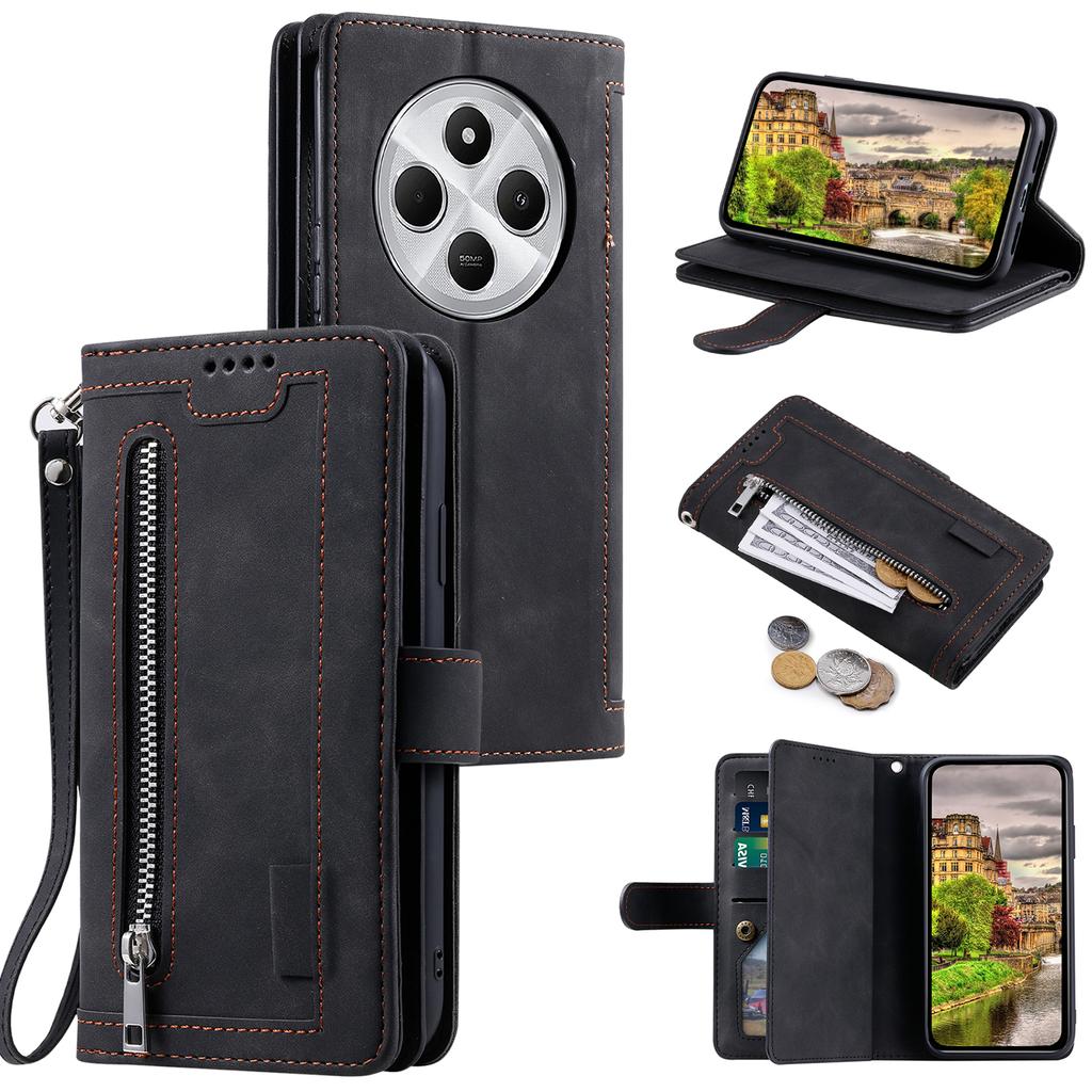 For Xiaomi Poco C75 4G/Redmi 14R 5G/14C 4G Case Zipper Pocket PU Leather Phone Cover with 9 Card Slots