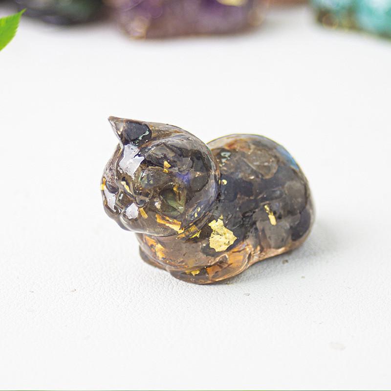 Cute Cat Resin Art Figurine With Crystals For Home Office Decor Gift For Kids