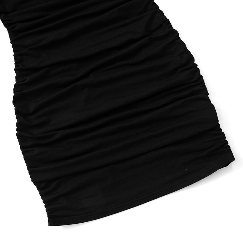2025 Spring/Summer European & American Women's Asymmetric One-Shoulder Ruched Bodycon Dress