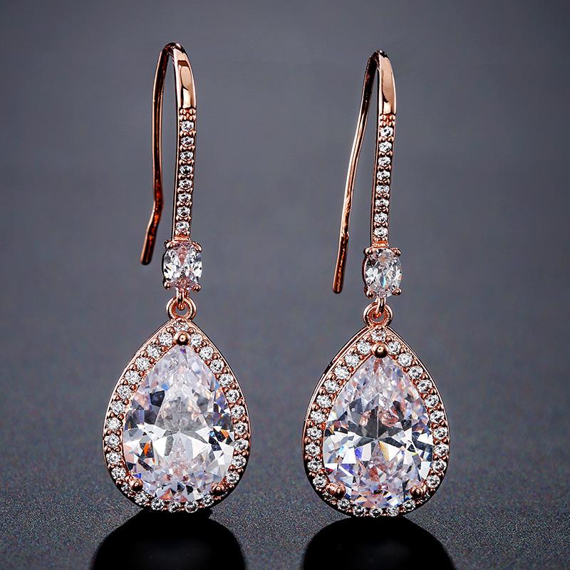 ZAKOL Luxury Teardrop Cubic Zirconia Dangle Earrings For Women Sparkling Crystal Earrings Bridal Wedding Party Jewelry Gift