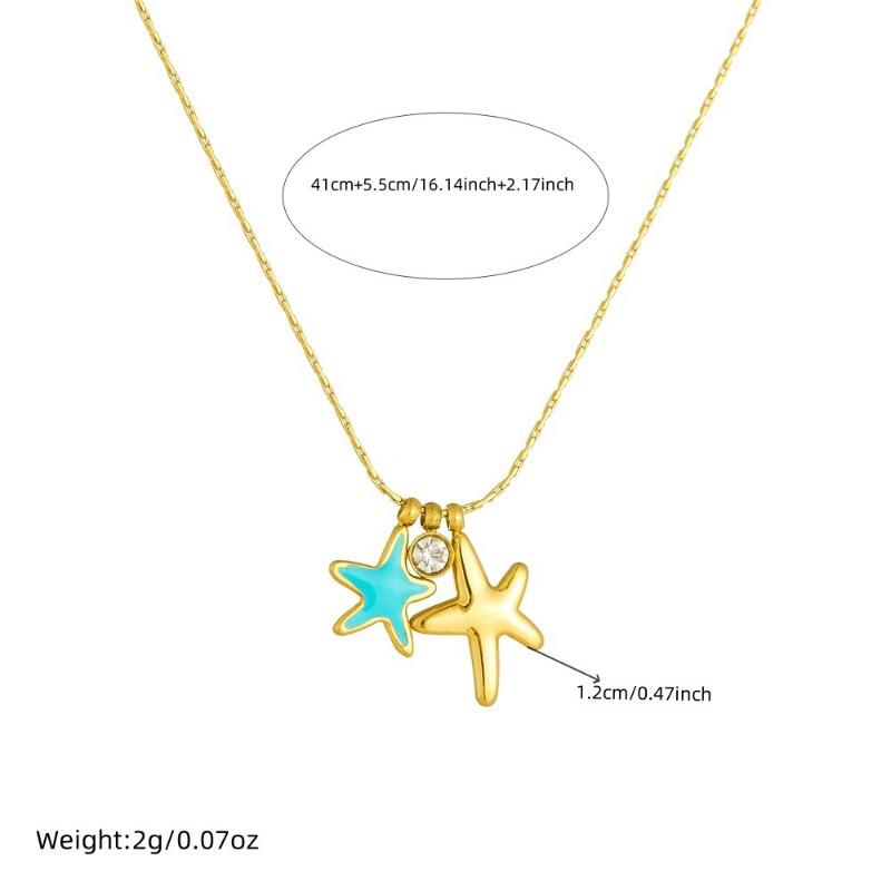 Gold Starfish Pendant Necklace Turquoise Blue Star Charm Necklace for Women Daily Wear