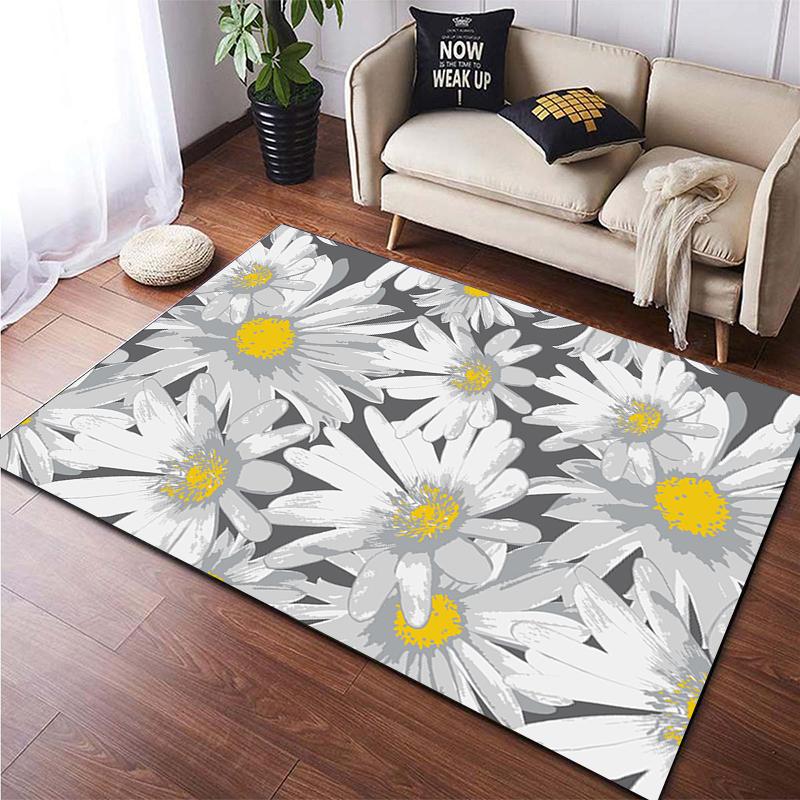 Cartoon Blume Schönes Gemälde Teppich für Wohnzimmer Großer Flächenteppich Schwarz Weicher Teppich Heimdekoration Matten Boho Teppiche