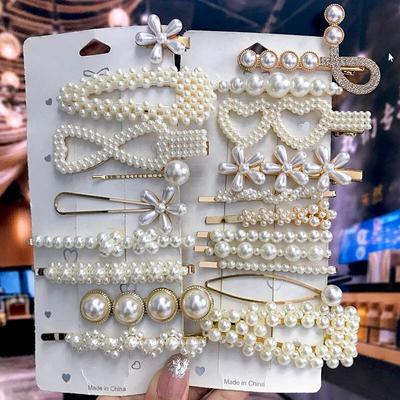 Nuovo fermaglio per capelli con perle coreane per donne ragazze mollette geometriche per tornanti clip laterale con perle intrecciate copricapo accessori per capelli moda