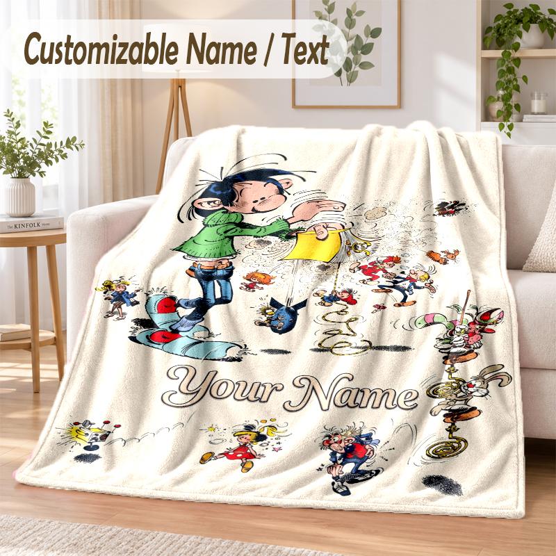 Gaston Lagaffe Custom Name Flannel Throw Blanket Soft Warm for Sofa Bed Indoor Home Use