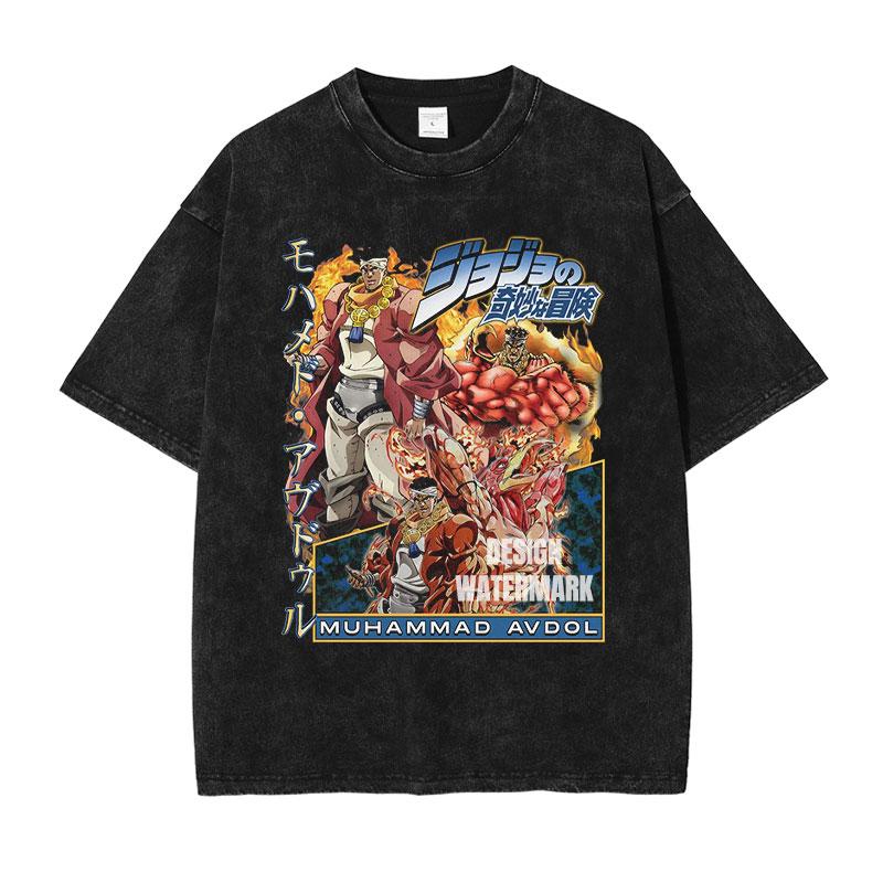 Hot Anime JoJos Bizarre Adventure Kira Yoshikage Giorno Giovanna Cool Print Tshirt Unisex Washed Cotton T Shirts Harajuku Tshirt