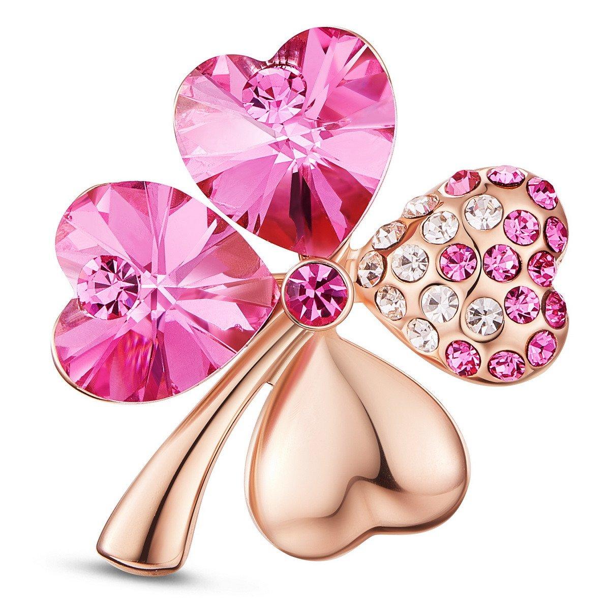 

SHEGRACE Alloy AAA Zircon Four Leaf Clover Austrian Crystal Red Platinum Brooch Chest Jewelry for Women 22x25mm & & рожевий