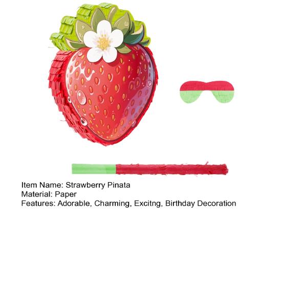 Strawberry Pinata Red Berry Pinata with Blindfold Bat Confetti Summer Fruit Themed Birthday Party Decoration for Kids Baby Shower Supplies