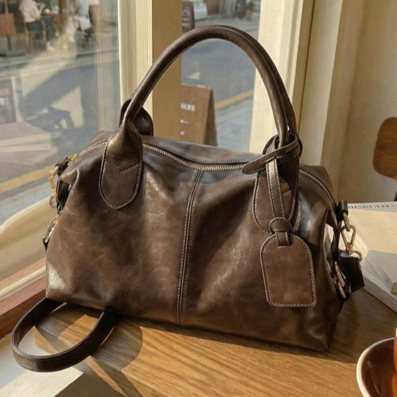 Modische Damen-Lederhandtasche Vintage Boston Boston-Tasche Umhängetasche mit abnehmbarem Riemen Geeignet für Arbeit, Einkaufen und Reisen