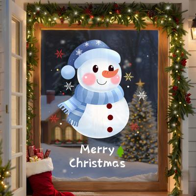 Christmas Snowman Electrostatic Stickers, Shop Window Decorations, Window Decorations, Atmosphere, Glass Door Stickers