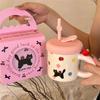 with Straw Ceramic Coffee Mug Cute Cat Pattern Water Cup with Lid Cute Drinking Cup  Birthday Gift