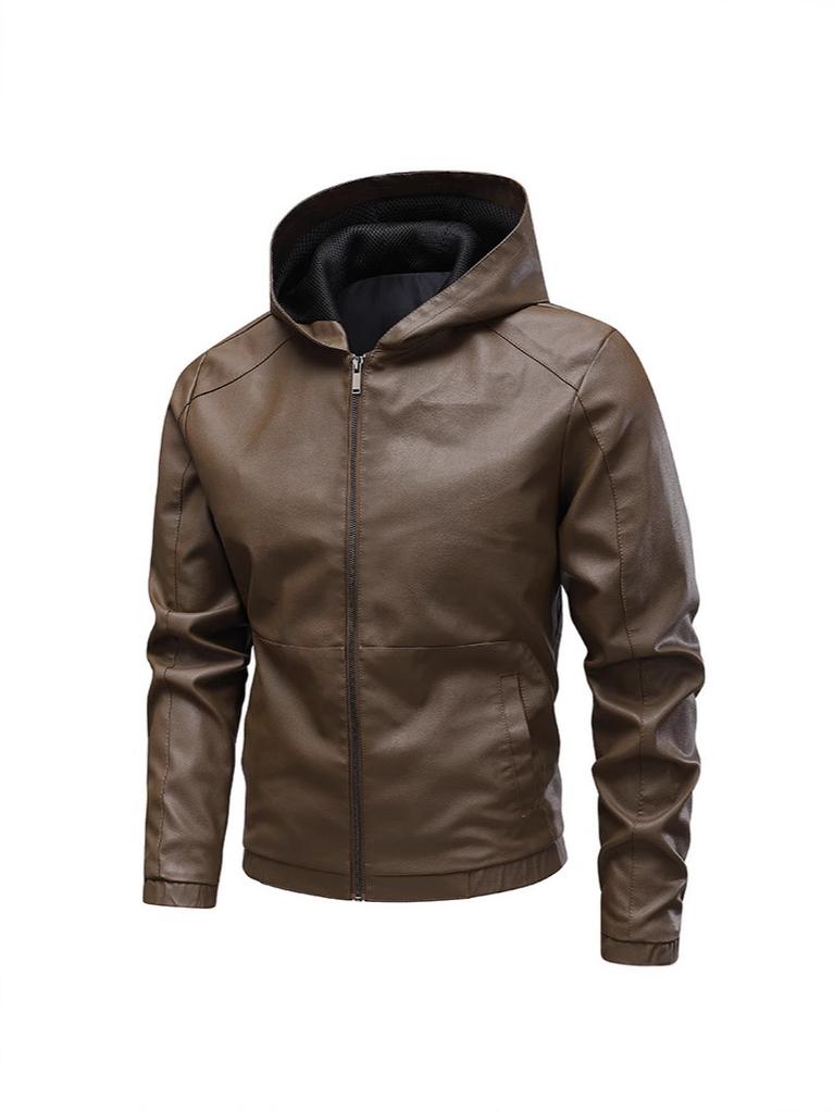 New product, spring and autumn new American retro hooded PU leather locomotive clothing men's youth casual ruffian handsome leather