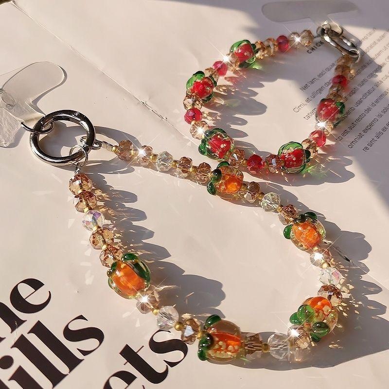 Advanced Luminous Crystal Persimmon Phone Chain Bag Key Pendant Hanging Rope Handheld Wrist Short Chain