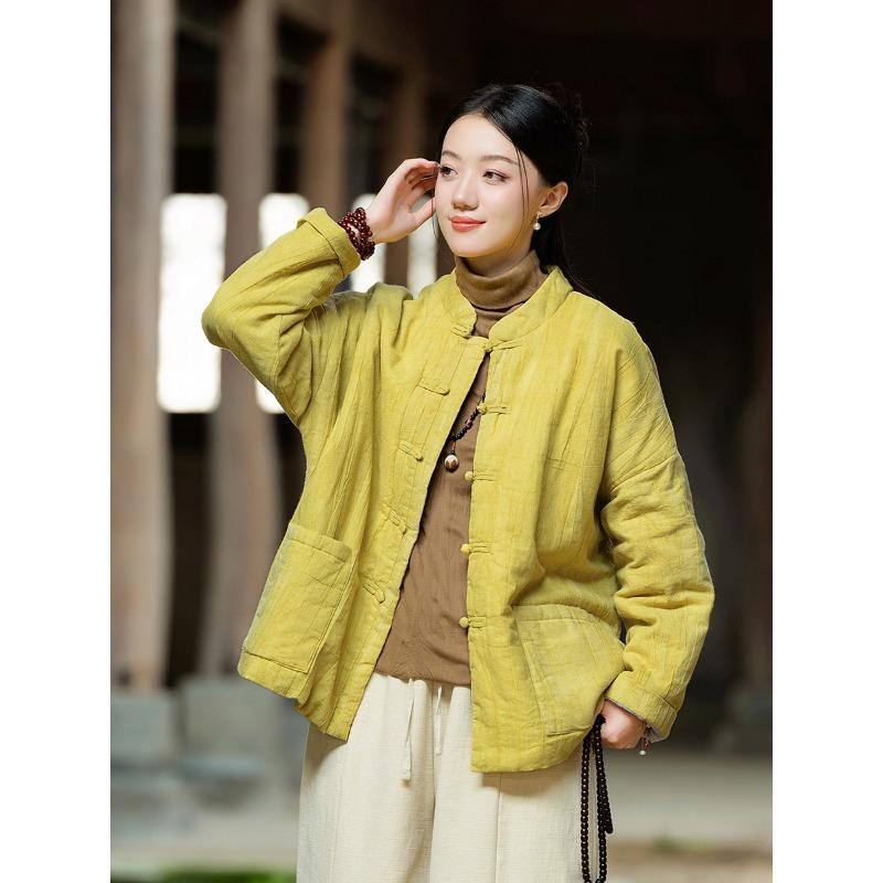 

25 Зима новый ретро воротник-стойка дисковая застежка рами ручной работы тай-дай женская стеганая куртка дзен стеганая одежда average size