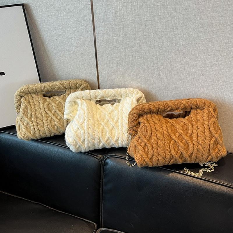 New Winter Women Knitted Shoulder Bag Textured Casual and Simple Design Crossbody Chain Bag Fashiable Commuting Handle Bag