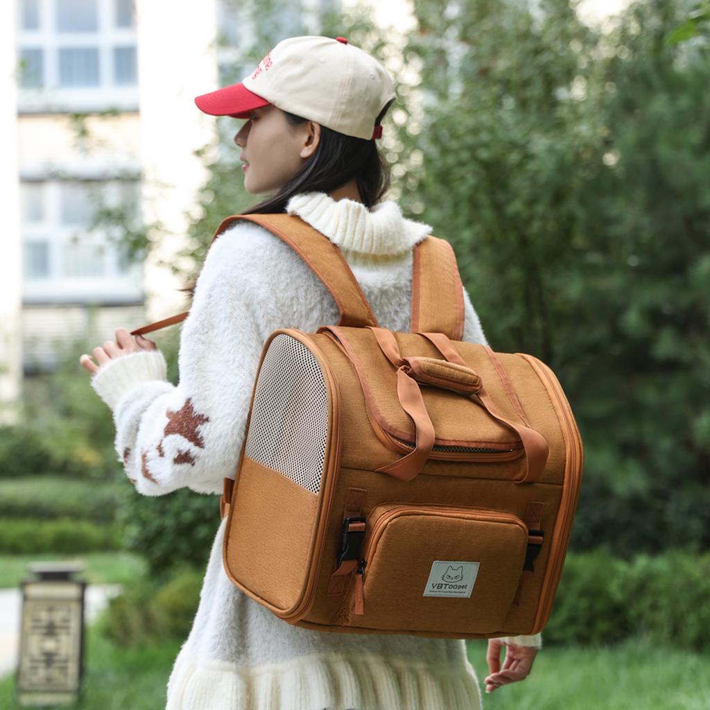 Pet Backpack Portable Cat & Small Dog Carrier Expandable Large-Capacity Foldable Oxford Material Car Compatible Pet Bag