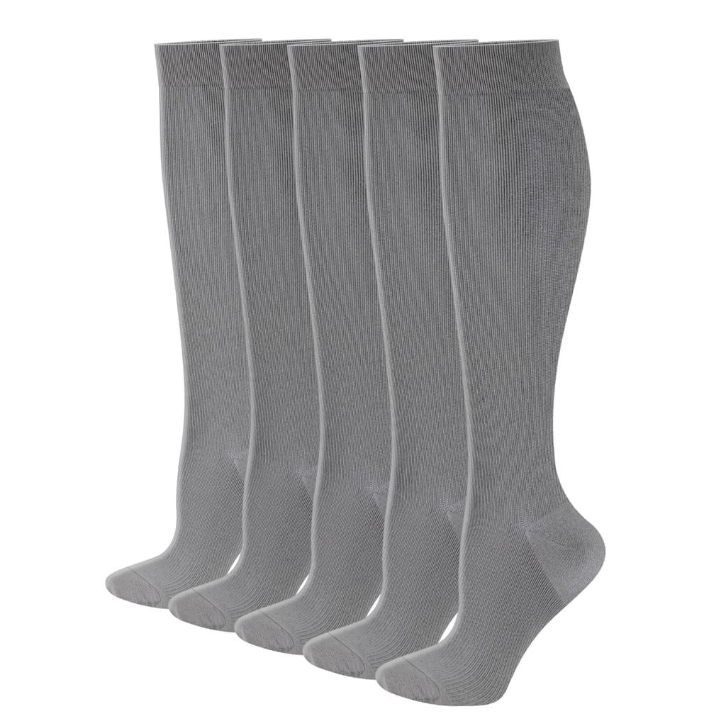 YUEDGE Compression Running and Sports Sizes 5 Pairs Men's Socks, High-Knee Socks, Gray, Socks, 25-27cm,