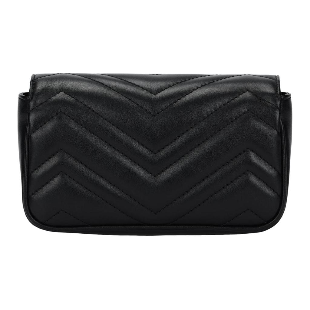 Gucci Bolsa de Cintura GG Marmont em Couro com Cerâmica, Bolsa de Ombro Extra Mini Feminina Preta