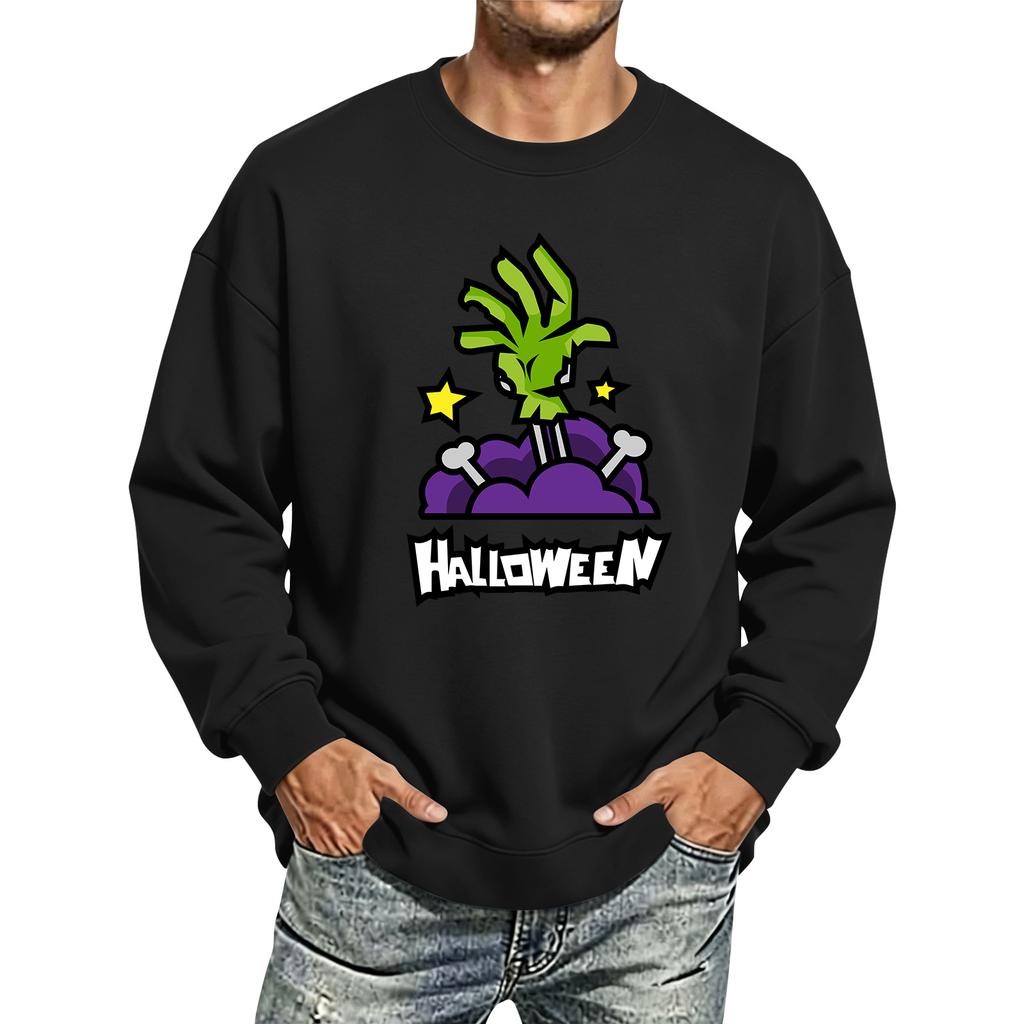 Men's Halloween Printed Long Sleeve T-Shirt Unisex Crewneck Casual Sports Top