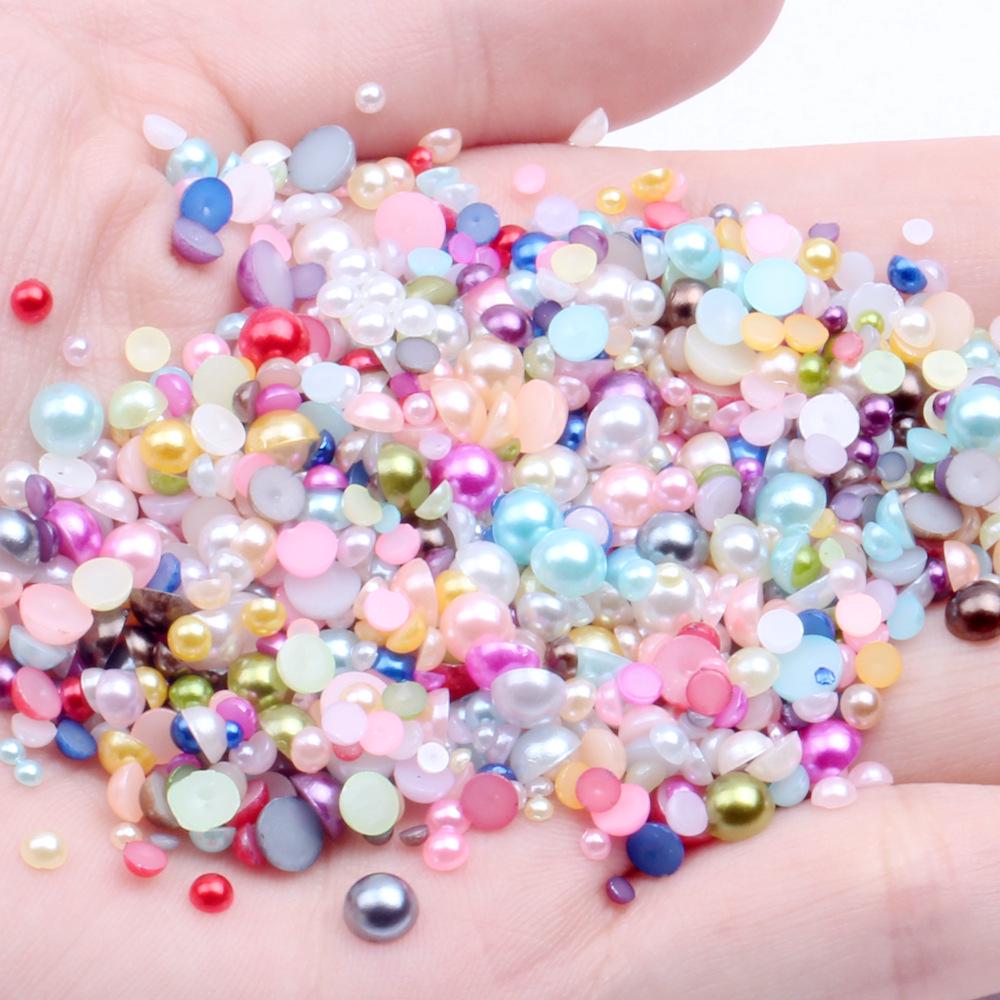 9mm Flat-back Half-round Pearl Beads - 100 Pcs for DIY Phone Case Decoration