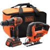 Cordless Hammer Drill and Jigsaw Kit - 18V - BLACK+DECKER - BCK22S1S-QW - with One Battery