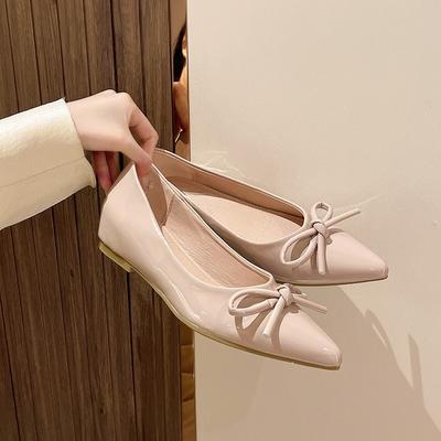 Fashion New French Bow Pointed Toe Single Shoes Fall New Fashion Shallow Mouth Cover Foot Soft Sole Inside Heightening Flats
