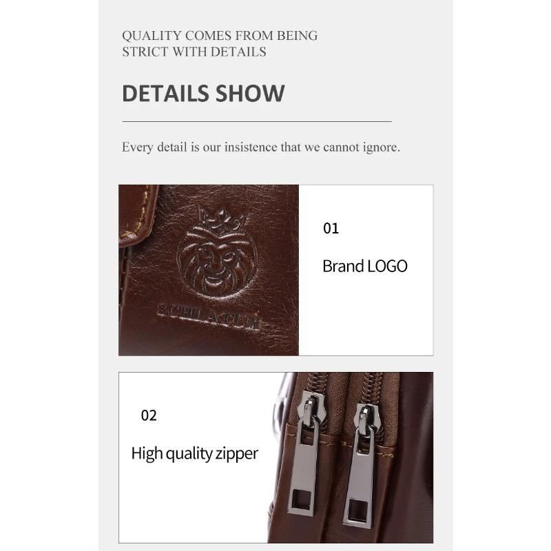 Men's genuine leather small shoulder crossbody phone bag with anti-theft multifunctional buckle