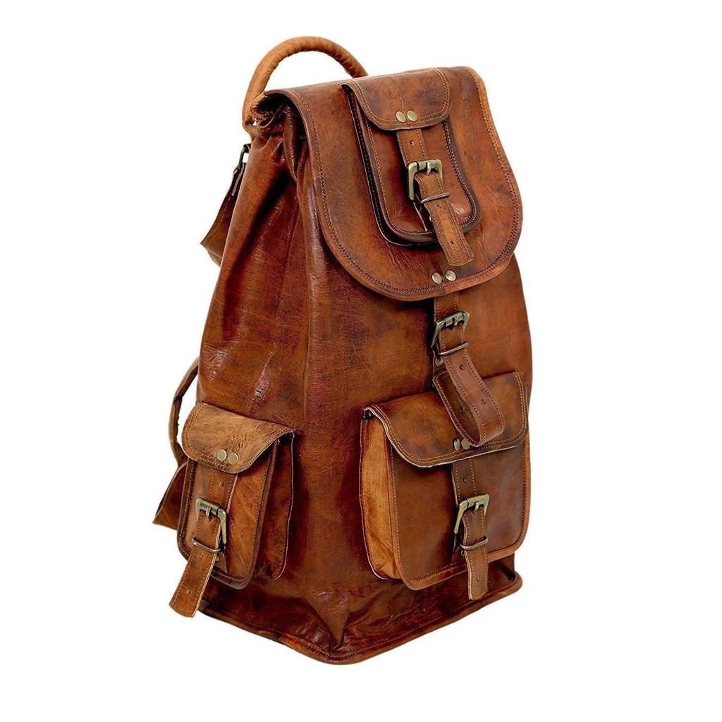 Leather Bag Backpack Laptop Men's Genuine Rucksack Travel Vintage Brown New