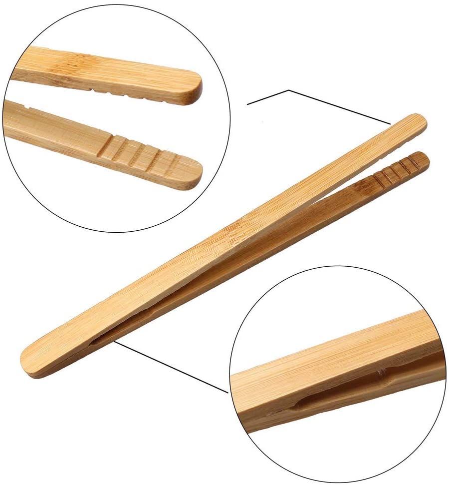 2Pcs Bamboo Tongs Natural Bamboo Wooden Food Toaster Tongs Tea Clip Bamboo Tweezers for Toast Pickles Tea Cooking Kitchen Tongs