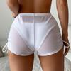 High-Waisted Solid Color Mesh Bikini Swim Bottoms - 2023 European and American Style