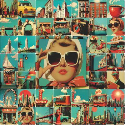 50 Retro Amerikanische Stadtlandschafts-Sticker für Scrapbooks & Notizbücher