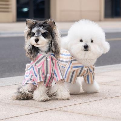Pet Shirt with Stripes And Plush Bear Button Down Short Sleeve Summer Puppy Outfits Breathable Pet T Shirt for Small Medium Dogs