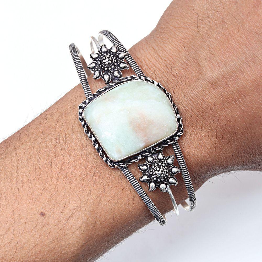 Green Septerian Gemstone Handmade Jewelry Cuff Bracelets 7''Adjustable