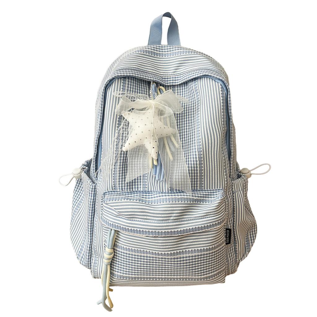Schoolbag Striped Backpack New Cute Bow Outdoor Travel Backpack Large Capacity Leisure Junior High School Student Schoolbag