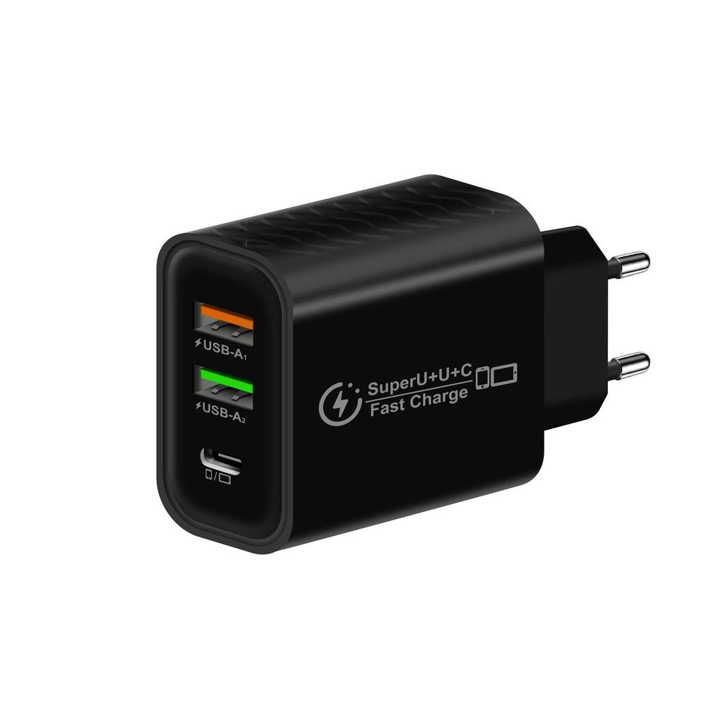 Multi-port Type-C Phone Charger with EU/US/UK Plugs, Compatible with Apple, Xiaomi, Samsung Devices