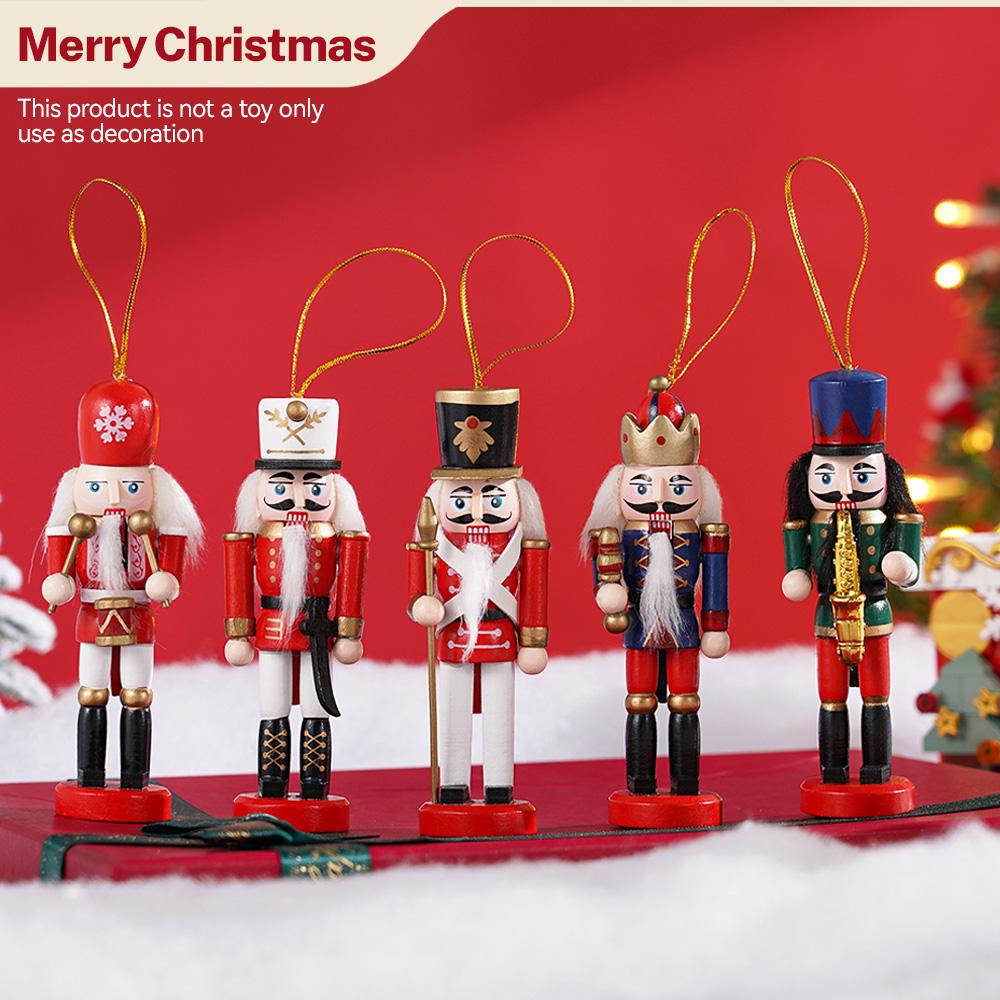 5Pcs/set 12CM Wooden Nutcracker Doll Soldier Guard Pendant Hanging Decoration Handcraft Puppet New Year Christmas Ornaments