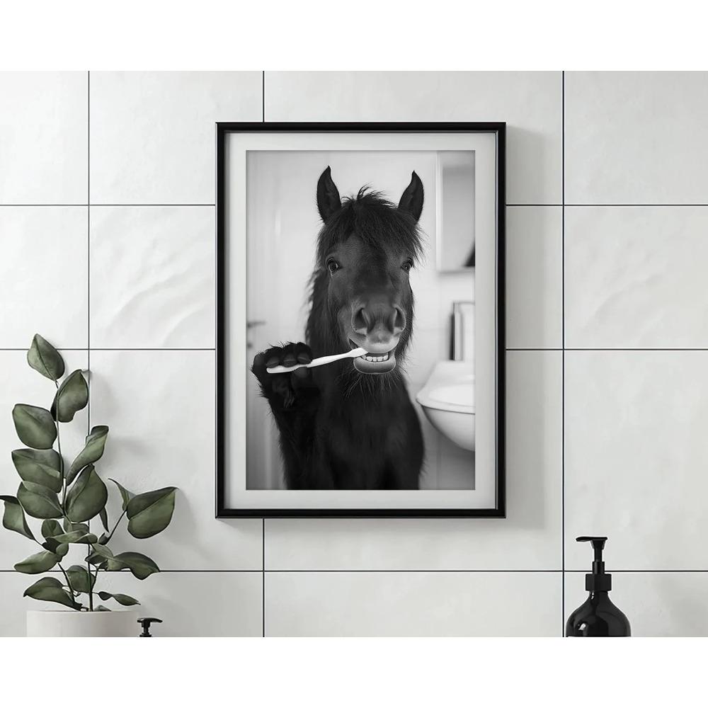 Zähneputzen Tierkunst Poster Löwe Affe Pferd Kaninchen Hund Katze Adler Lustige Badezimmer Wandaufkleber Badezimmertiere Hausdekoration