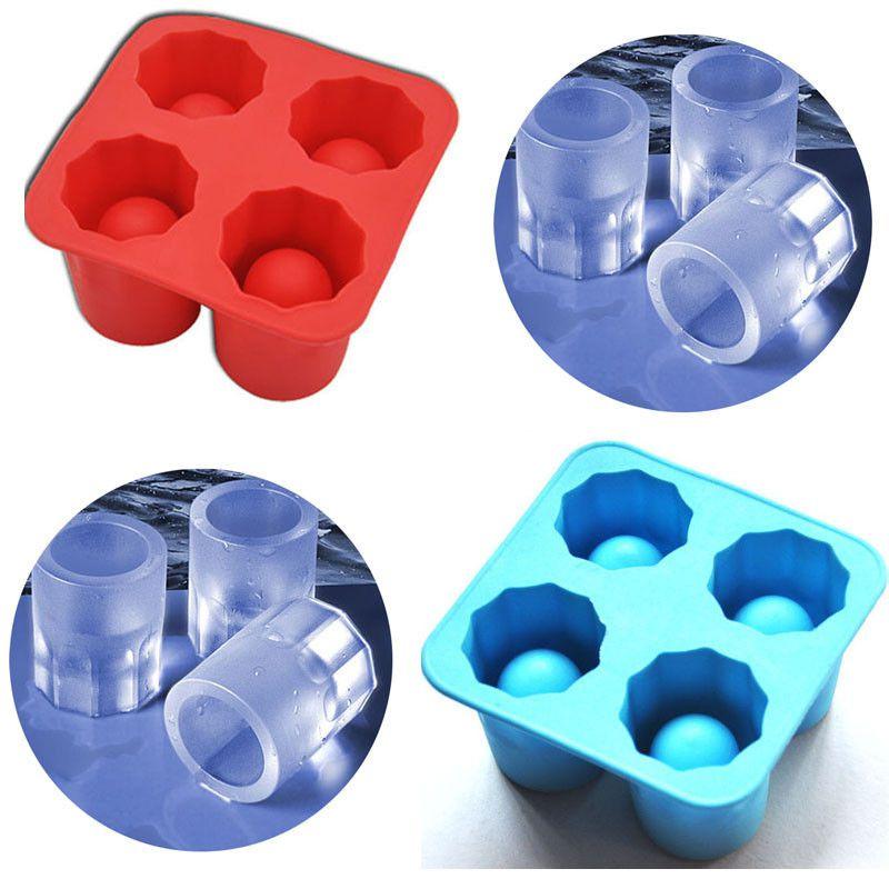 Durable 4-cup Ice Cube Shot Silicone Shooters Glass Freeze Molds Tray For Parties