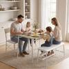 Dining Table Set with 2 Chairs and Bench, Upholstered Seats, Oak and White